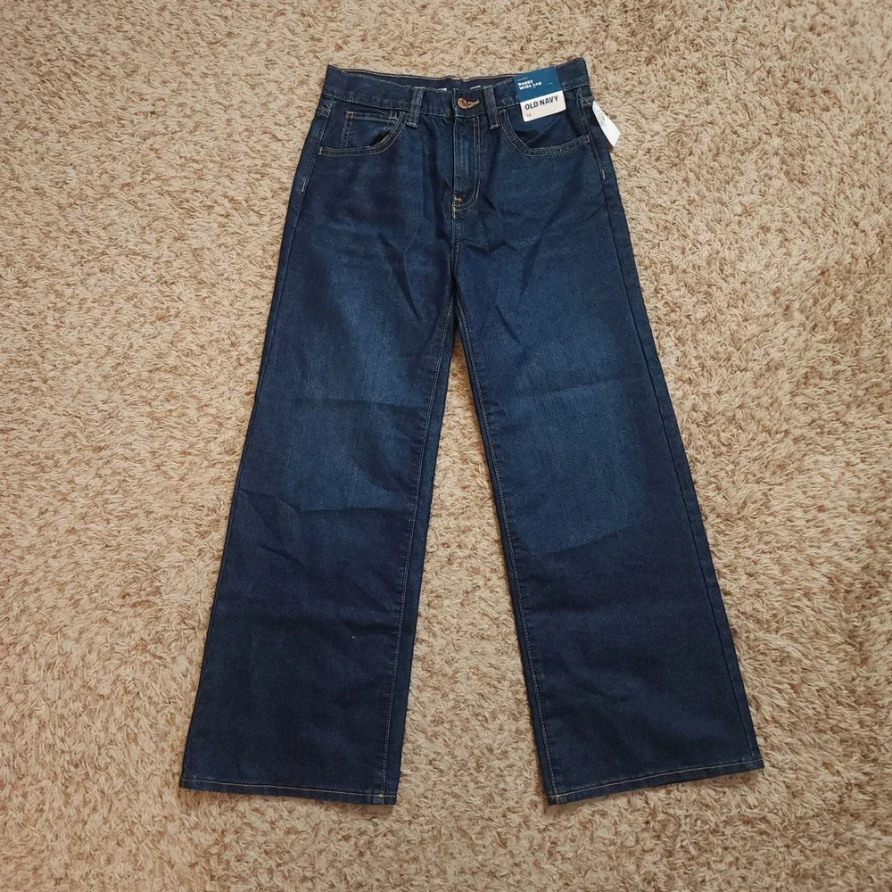 Old Navy Jeans Kids 14 Dark Blue High-Rise Baggy Wide Leg Built-In Tough NWT